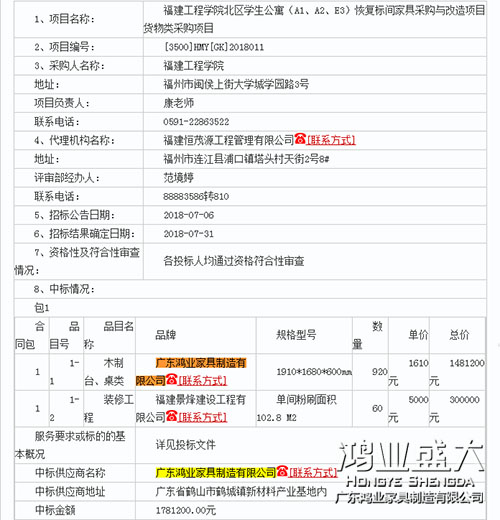 鴻業盛大中標福建工程學院公寓采購項目