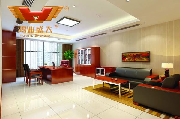 鴻業(yè)設(shè)計(jì)師根據(jù)要點(diǎn)1，為客戶設(shè)計(jì)的3D經(jīng)理辦公室家具擺放效果圖解決方案