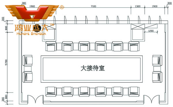 鴻業設計師根據客戶提供尺寸，設計的接待室家具CAD平面圖